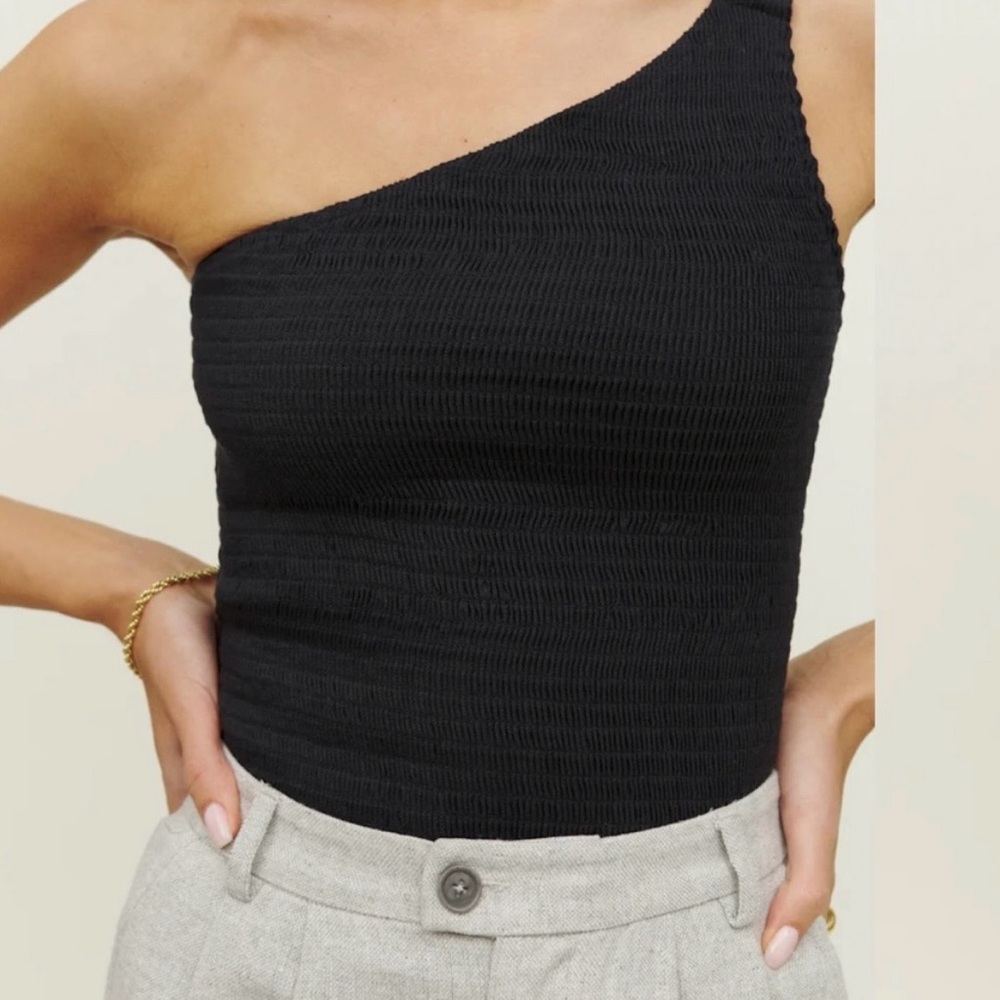 Reformation Holly Linen Black Ribbed Top